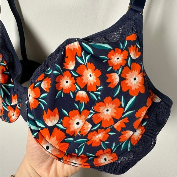 Lively Navy Blue & Orange Floral Underwire Bra Women's 34C - Picture 3 of 8
